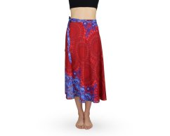 Zavinovací sukně NORIO, červená, modré květy