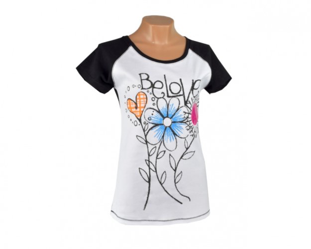 Dámské triko BE LOVED, bílo-černé, květiny