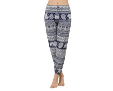 Kalhoty Joga WIN , viskóza,modré, bílé ornamenty
