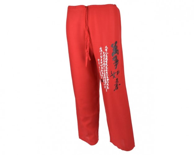 Kalhoty Nippon dlouhé, bavlna, červené, "buď dobrý, buď šťastný"