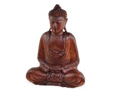 Dřevěná soška Buddha 40 cm tmavá - Dhyana Mudra - meditace - II. jakost