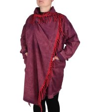 Kardigan TIDA, vínový, červené třásně