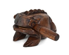 Hrající dřevěná žába žíhaná 12 cm