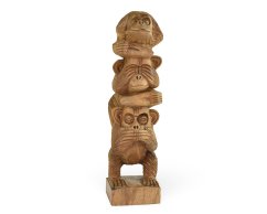 Dřevěná soška Tři moudré opice 30 cm - jednobarevná
