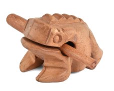 Hrající dřevěná žába světlá 12 cm
