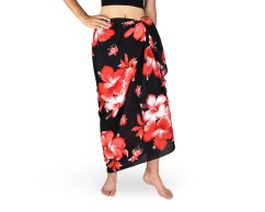 Sarong - Pareo REN, Hibis, černý, červený květ, var. A, II. jak.