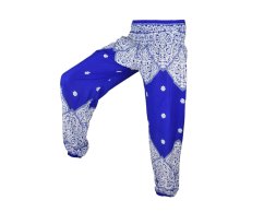 Kalhoty Joga WASTE, modré, bílé ornamenty