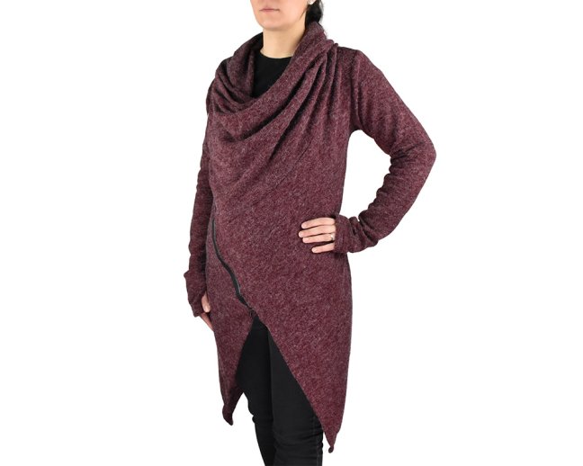 Kardigan ADA s límcem, dvoucestný zip, vínový