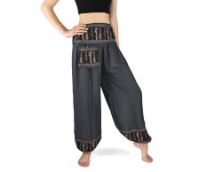 Kalhoty jóga PABITRA, šedé, hnědý egyptský vzor