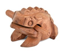 Hrající dřevěná žába světlá 14 cm