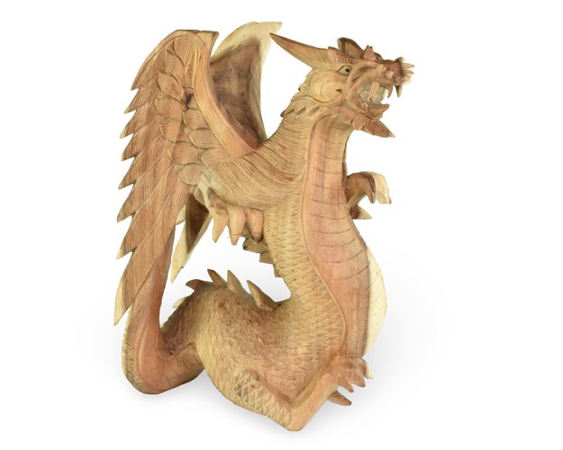 Dřevěná socha Drak 40 cm natural - pohled doleva