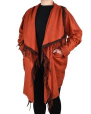 Kardigan TIDA, dýňový, hnědé třásně