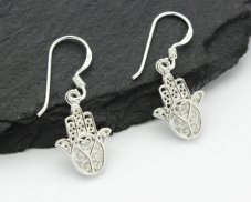 Stříbrné visací náušnice, Hamsa, 18 mm