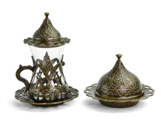 Turecký čajový set Sultan - tmavý zlatý odstín