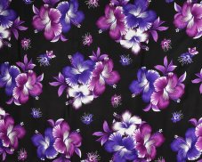 Sarong - Pareo REN, Hibis, černý, fialový květ, var. A, II. jak.