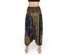 Harémové kalhoty aladin NATSU, trojzubec s květy, hořčično-růžová, bez šňůrky