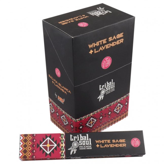 Indické vonné tyčinky Tribal Bílá Šalvěj a Levandule 15 g Indické vonné tyčinky Tribal Bílá Šalvěj a Levandule 15 g