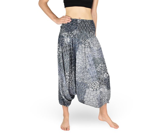 Harémové kalhoty aladin NATSU, multicolor patchwork, šedá, bez šňůrky, tmavý pas