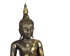 Dřevěná socha Buddha - Dhyana Mudra meditace lotos, černozlatá, 69 cm