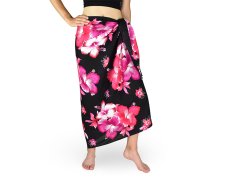 Sarong - Pareo REN, Hibis, černý, růžový květ, var. A, II. jak.