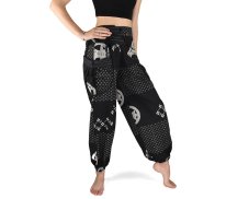 Kalhoty ARAN, černé potisk "Čtverce", pasovka levá