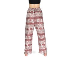 Kalhoty jóga KANDA, krémové, sloni, červený potisk