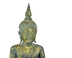 Dřevěná socha Buddha - Dhyana Mudra meditace, zelenozlatá, 74 cm